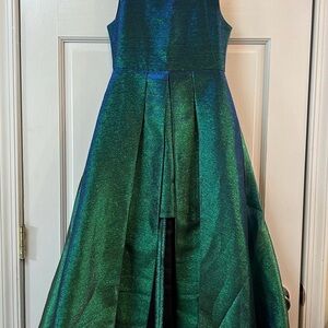 Big Girls Shimmer Green High-Low Party Dress